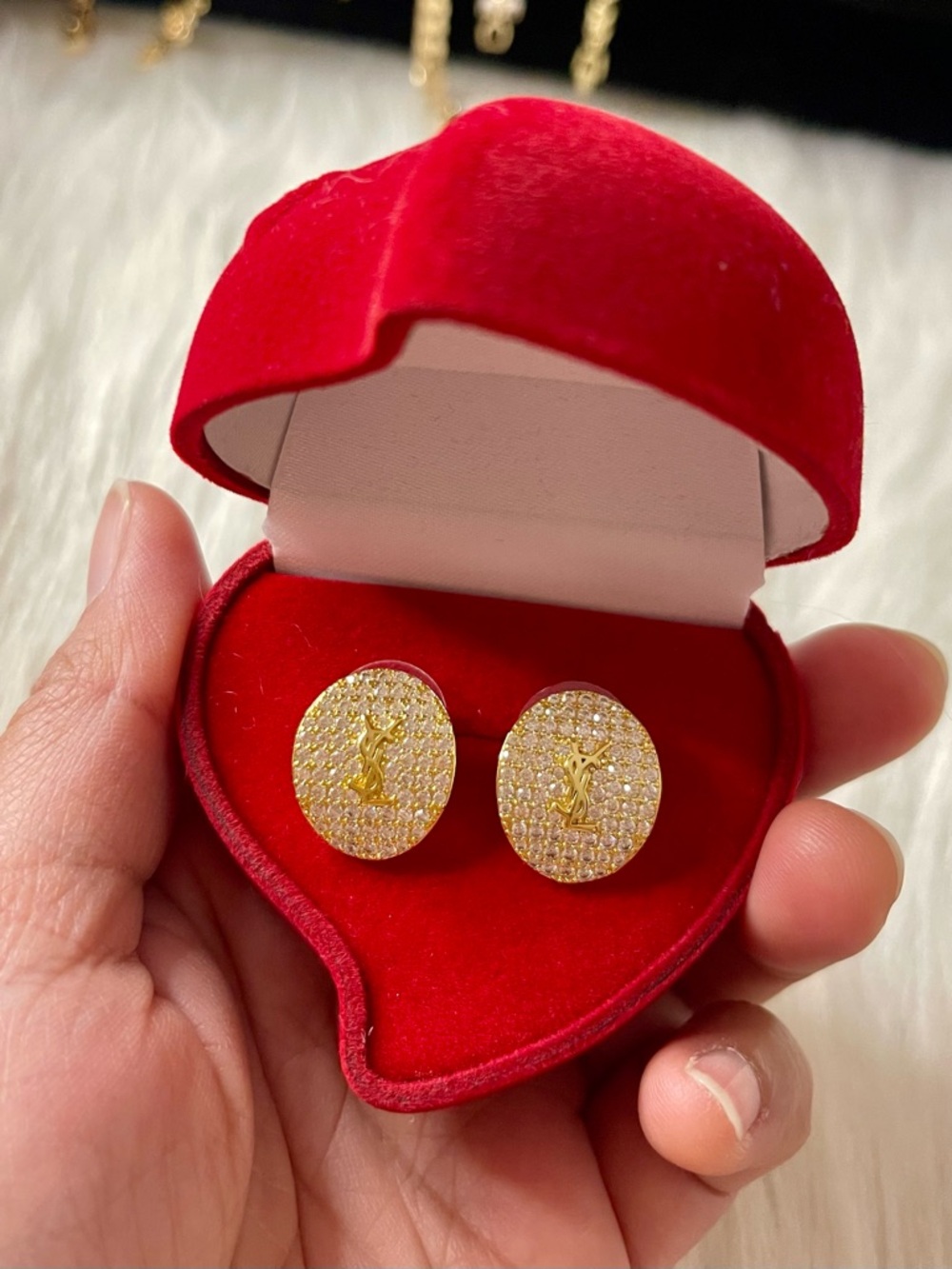 18k Gold Plated Oval Earrings with Cz Stud Earrings